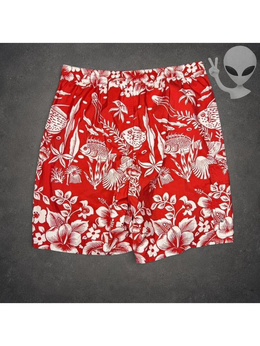Polo Ralph Lauren Swim Trunks Mens US L Red White Tropical Fish Hibiscus Cargo